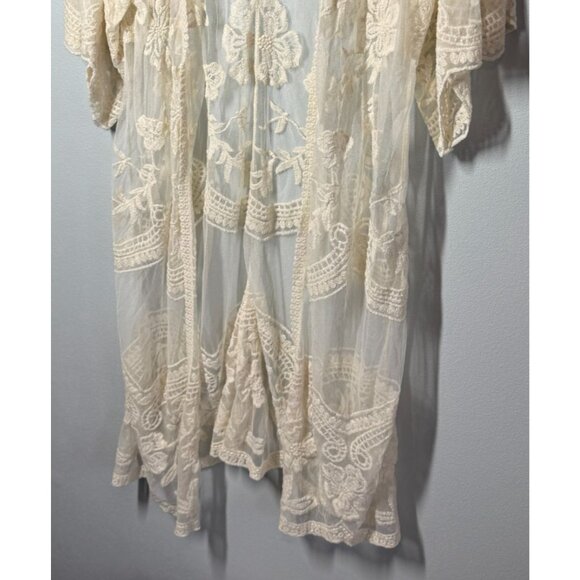 Womens Embroidered Floral Lace Butterfly Crochet Drop Shoulder Cardigan Size S/M - Picture 5 of 11